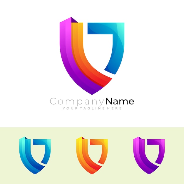 Символ щита логотип и красочный дизайн шаблона