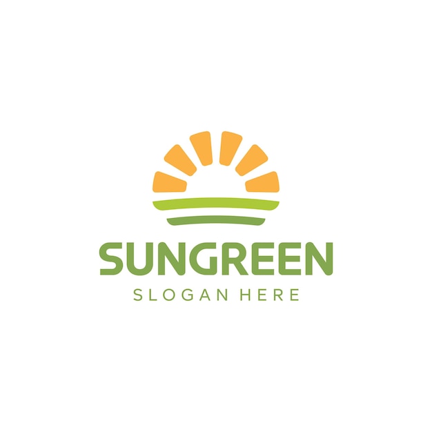Symbol of the sun and land greenfield farm agriculture farming logo design inspiration