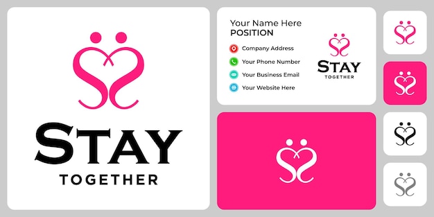 Symbol of togetherness and love logo design with business card template