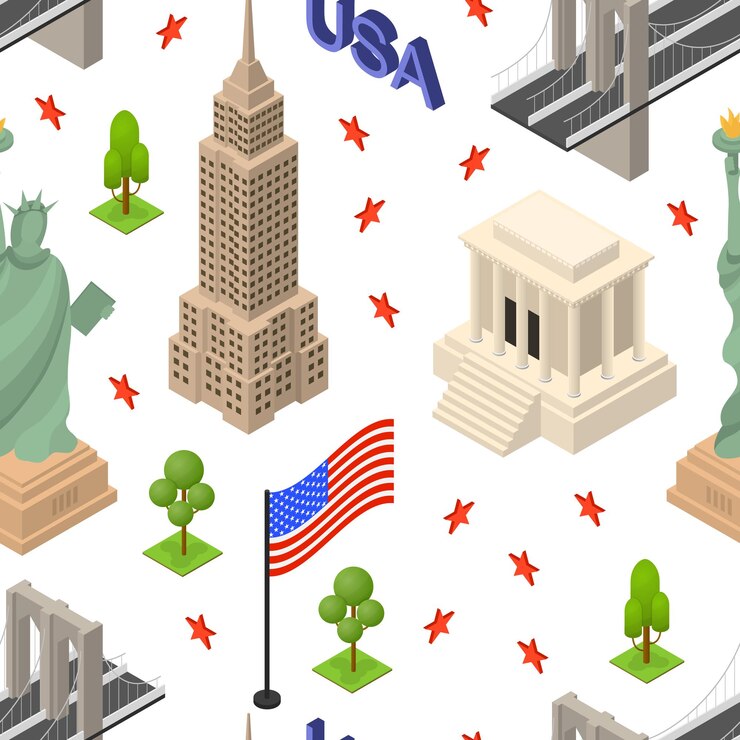 Vector symbol of usa seamless pattern background concept travel isometric view vector