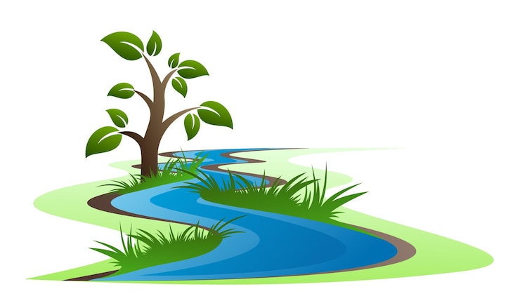 वेक्टर symbol of a winding river with grass and tree