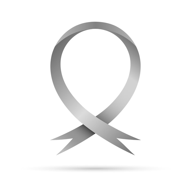 Simbolo della giornata mondiale del parkinson. nastro di consapevolezza grigio, isolato. simbolo dei disturbi cerebrali