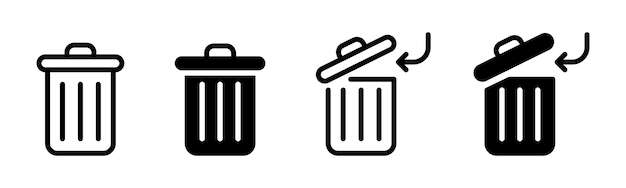 Symbolen verwijderen Prullenbak vector icon set Prullenbak pictogrammen Vuilnismanden