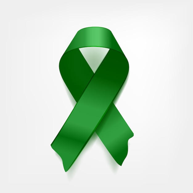 symbolic green crossed ribbon on white background. Problem of cerebral palsy, Lyme disease problem, kidney cancer problem. illustration.