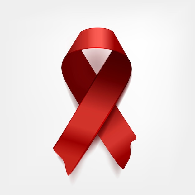 symbolic red ribbons on white background. The AIDS Problem and  anorexia memorial day