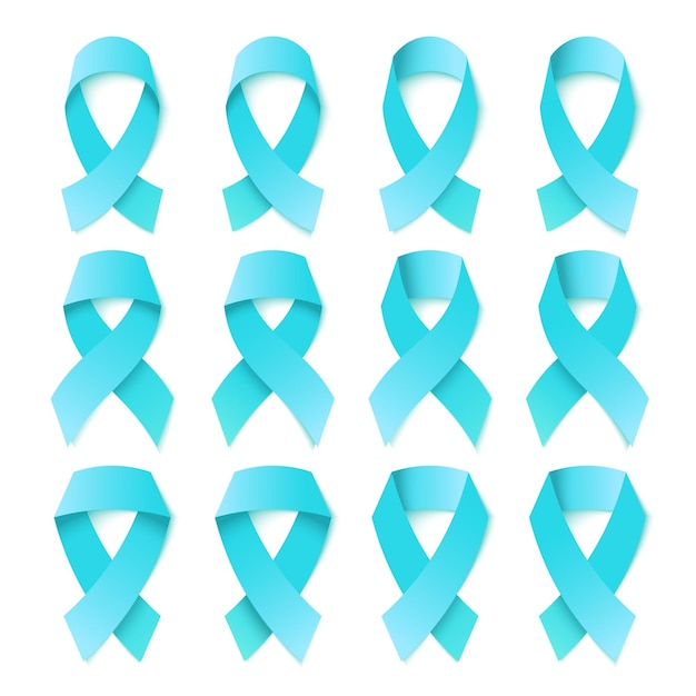 Symbolisch lint tegen prostaatkanker. Set blauwe linten. Teken van de strijd tegen kanker. Realistische tape. Symbool van de ziekte voor het medische ontwerp