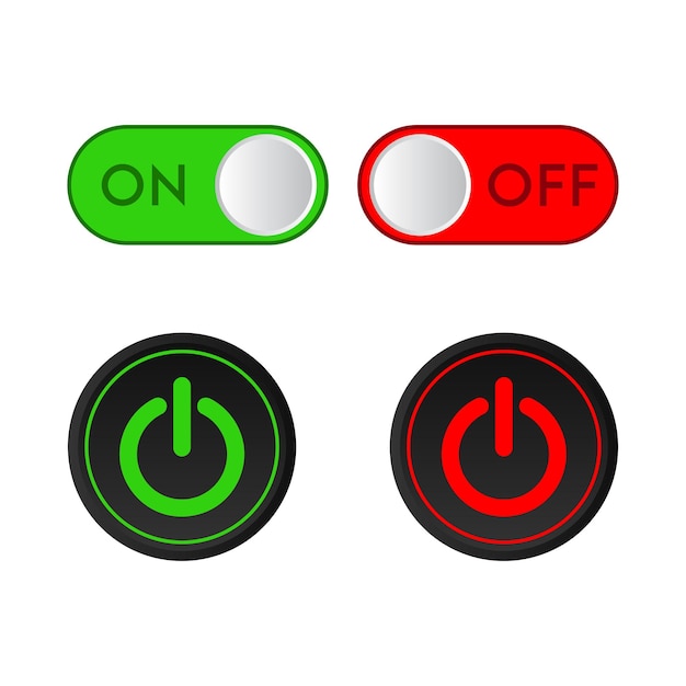 Symbolisch teken op uit Yes No Active Inactive Power On Groene knop Uitzetten Rode knop