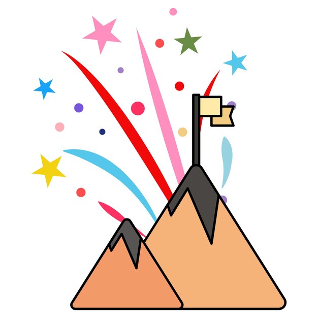 Vector symbolized targeted destination with fireworks concept pennant flag on peak vector design