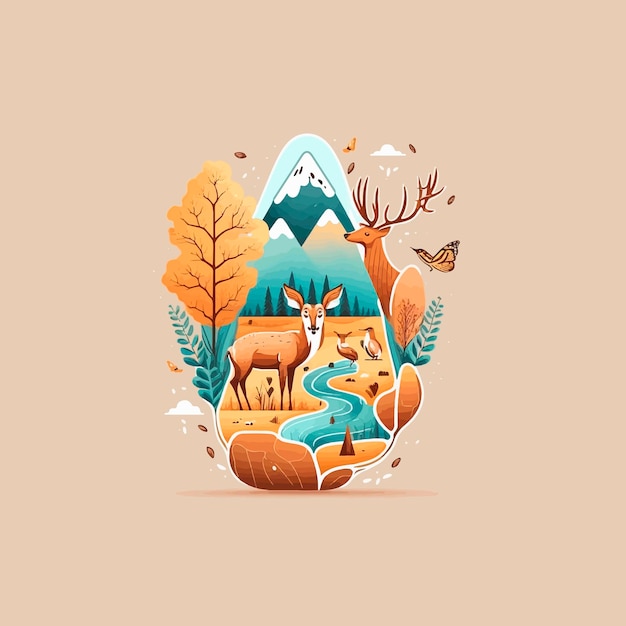 Vector symbols of animals and nature into one