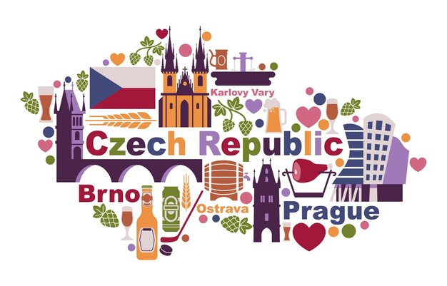 Vector symbols of the czech republic in the form of a map