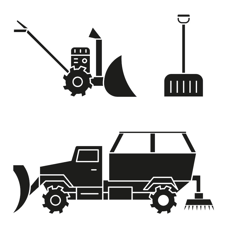 Vector symbols of industrial snow removal snow removal equipment dark full icons