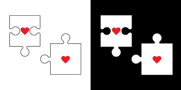 Symbols for paired t-shirts. Puzzle with heart. Vector stock illustration.