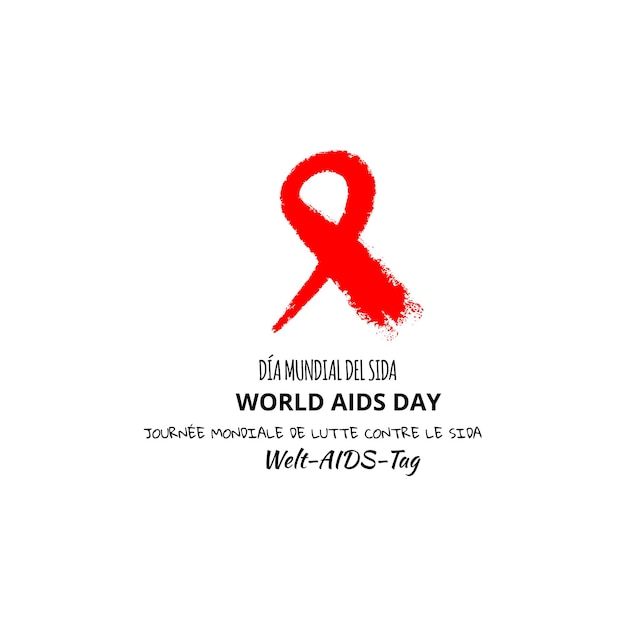 Vector symbool aids gestileerd rood lint tekst wereld aids dag in verschillende talen