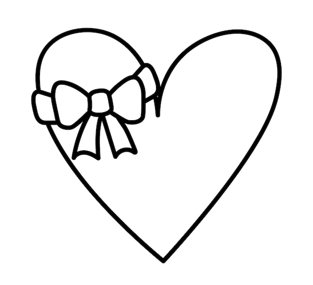 Symbool hart met een strik. Zwarte omtrek geïsoleerd op een witte achtergrond.