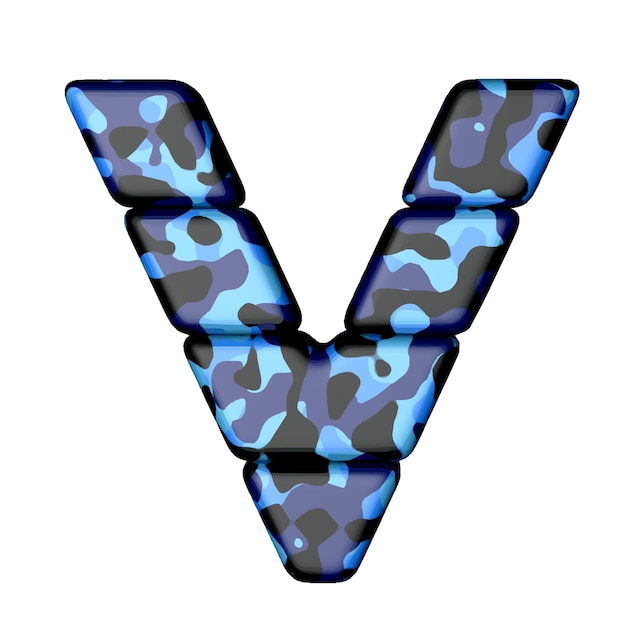 Symbool in blauwe camouflageletter v