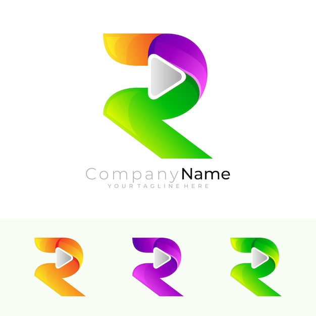 Symbool letter R logo en pijl ontwerp combinatie, 3D-stijl