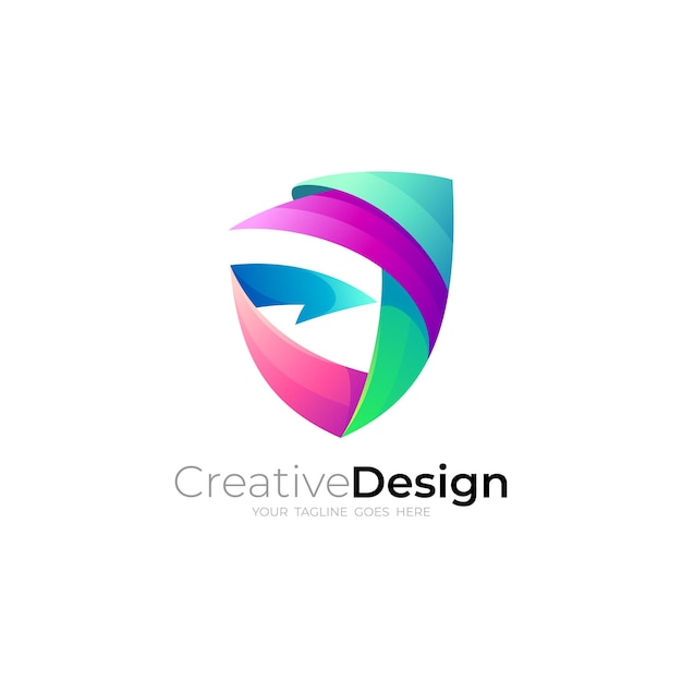 Symbool schild logo met 3D kleurrijk ontwerp vector beveiligingslogo's