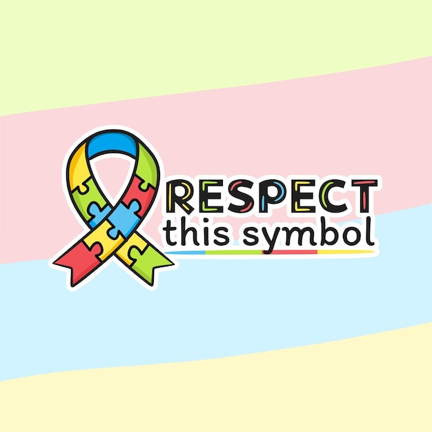 Symbool van Autisme gekleurd lint gemaakt van puzzel met de zin respecteer dit symbool