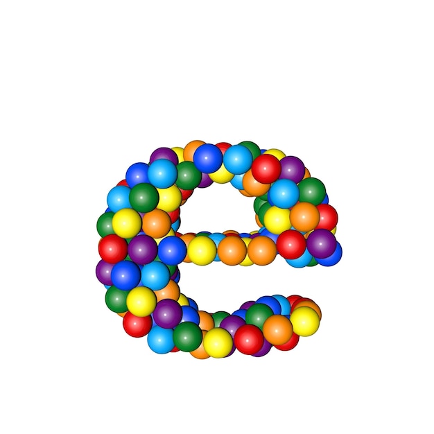 Symbool van ballen van regenboogkleuren letter e