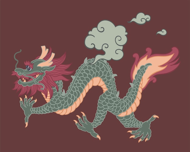 Vector symbool van de chinese draak met wolkenvector