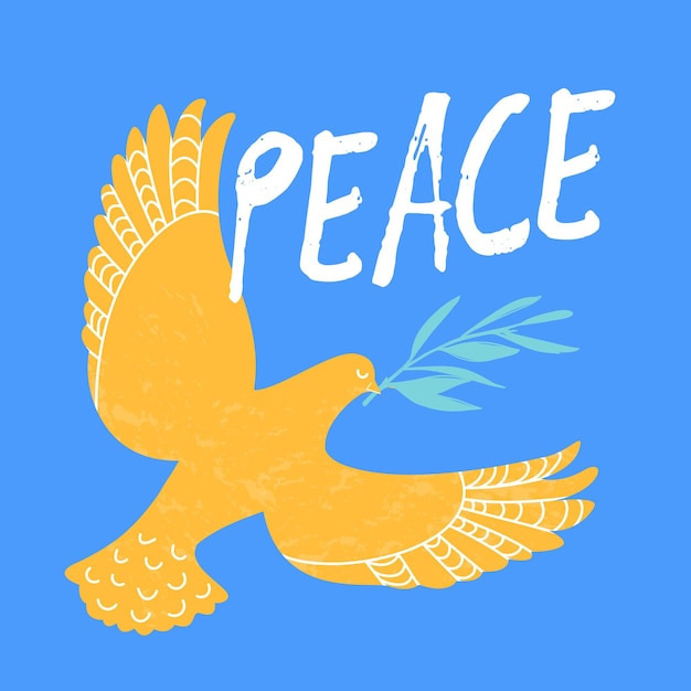 Vector symbool van vrede vliegende duif duif vogel met olijftak takje ondersteuning oekraïne geen oorlog teken poster