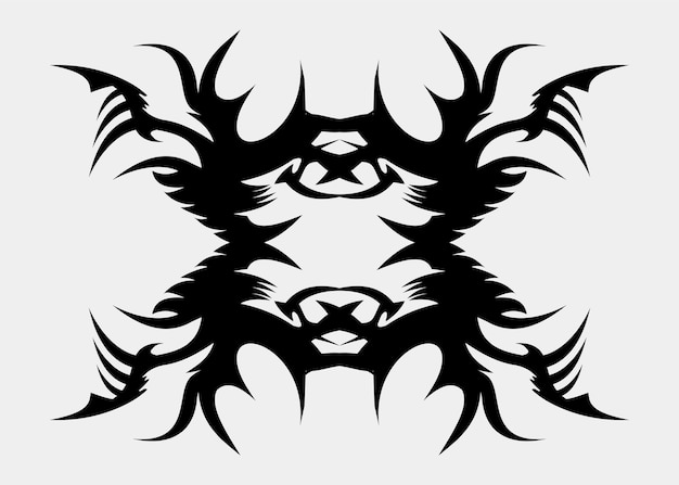 Symmetrical black tribal tattoo on a white background