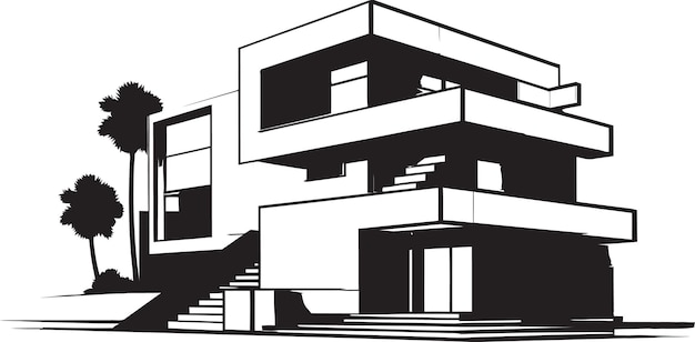 Vector symmetrical dwelling sketch duplex house design vector emblem double residence blueprint sketch ide