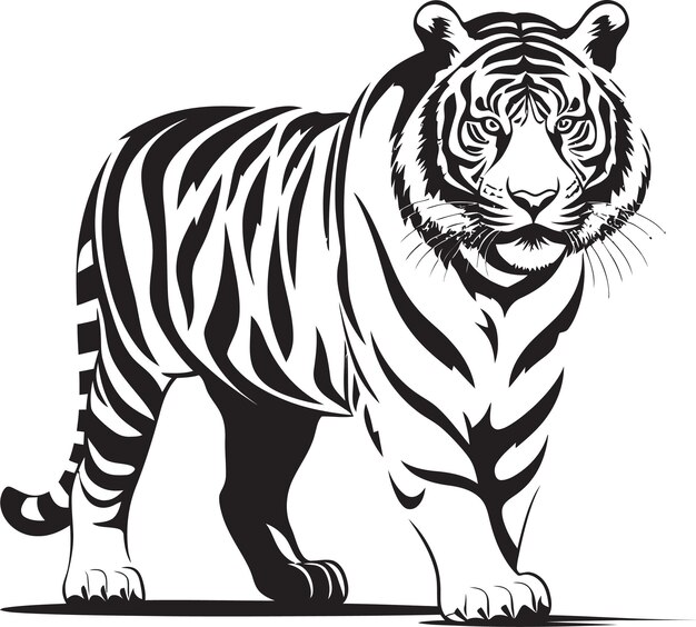 Vector symmetrical tiger portrait balanced monochrome formdynamic tiger outline energetic monochrome expres