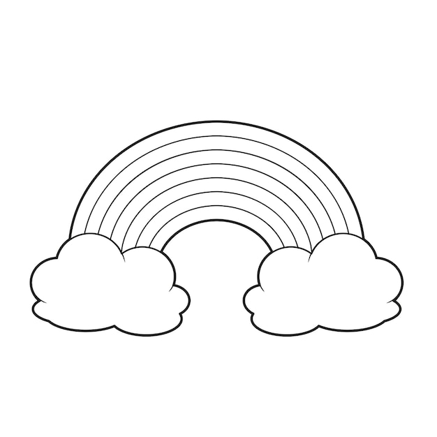 Symmetrische cartoon regenboog omschreven voor het kleuren op witte achtergrond