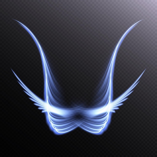 Symmetrische lichtlijnen. Abstracte gloeiende sieraad. Angelologie Phoenix Wings Religie. Vector