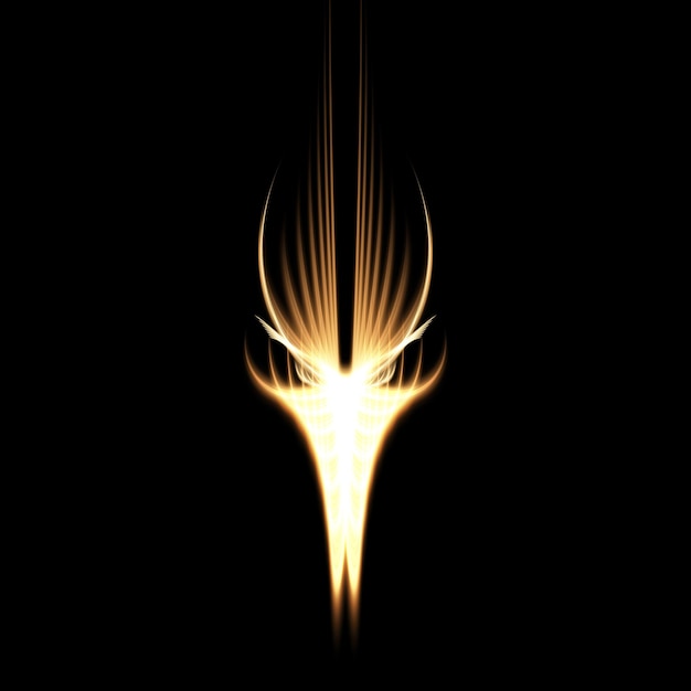 Symmetrische lichtlijnen. Abstracte gloeiende sieraad. Angelologie Phoenix Wings Religie. Vector