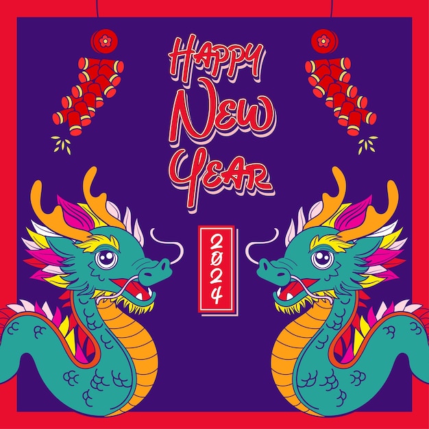 Symmetry social media happy new year the year of dragon post with editable text effect