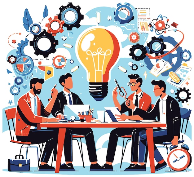 Vector synergize productive team meeting design smoothly vectorizes silhouette style on a white background