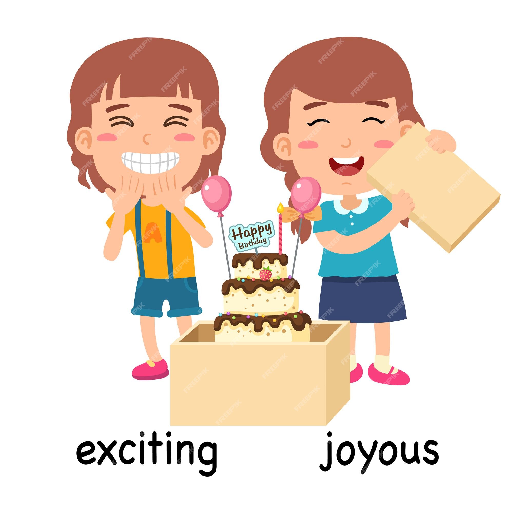 Premium Vector | Synonyms exciting and joyous vector illustration