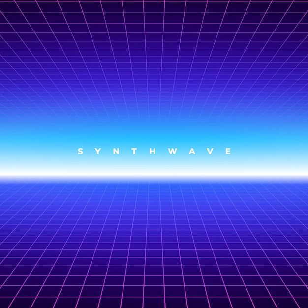 Synth wave retro grid background Synthwave 80s vapor vector game poster neon futuristic laser space arcade