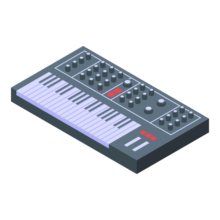 Vector synthesizer device icon isometric vector dj music play techno