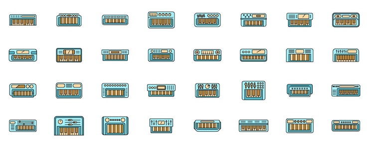 Vector synthesizer icons set vector color line