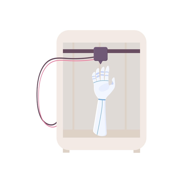 Vector a synthetic organ hand 3d printer bioprinting prosthetics medical printing vector illustration