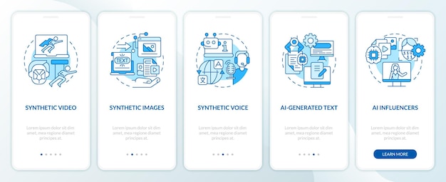 Synthetische media typen blauw onboarding mobiele app-scherm