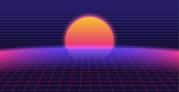 Synthwave 3D achtergrondlandschap 80s-stijl