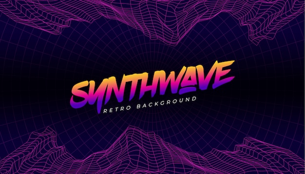 Synthwave 3d фон пейзаж 80-х годов стиль