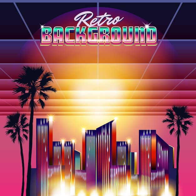 Vettore synthwave retro design ed elementi