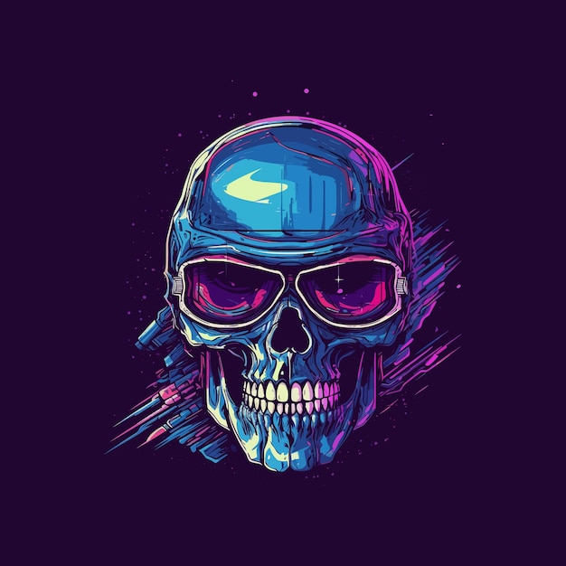 synthwave schedel motorfiets mascotte vector ontwerp