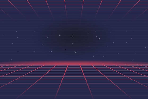 Sfondo synthwave vaporwave con griglia laser retro paesaggio astratto futuristico vector illustr