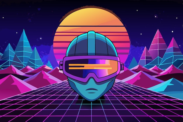 シンスウェーブ VR ベクトル レトロ フューチャリスト 仮想現実 テクノロジー アンプ デジタルワールド