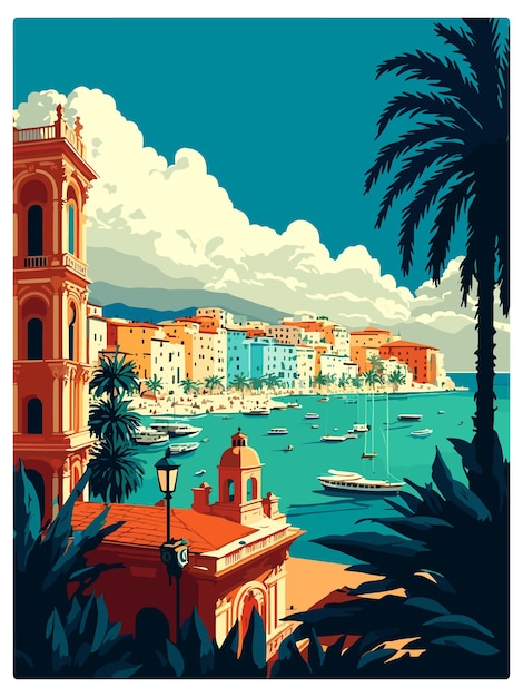 Vettore italia vintage travel poster siracusa souvenir postcard ritratto pittura wpa illustrazione