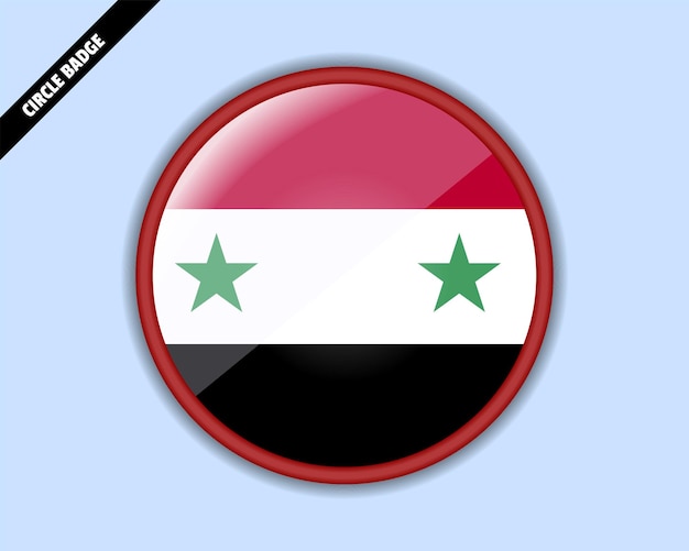 Syria flag circle badge vector design rounded sign with reflection