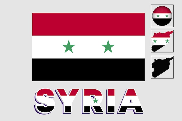 Syria flag and map in a vector graphic