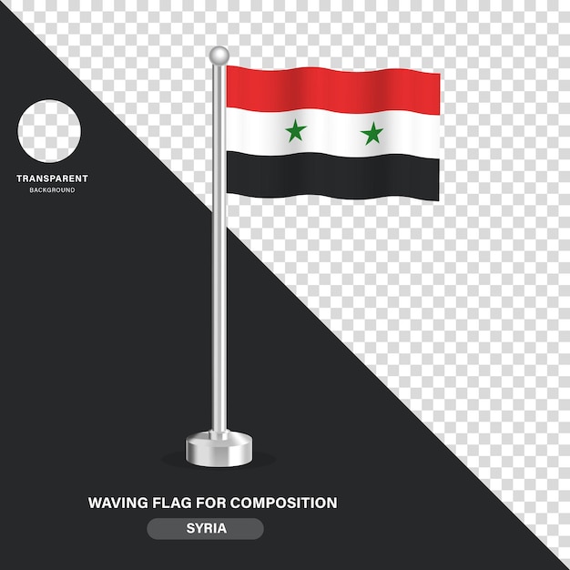 Rendering tridimensionale della bandiera della siria isolato sulla composizione di sfondo trasparente