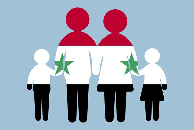 벡터 가족 개념 부모와 아이 손을 잡고 이민자 아이디어 평면 디자인 자산 시리아 국기